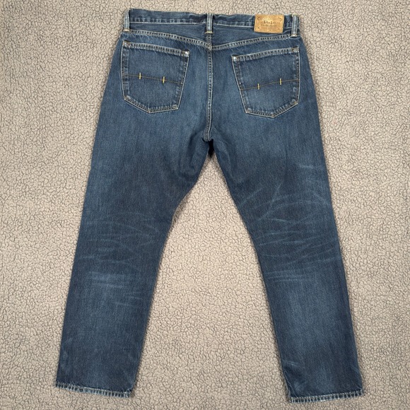 Polo Ralph Lauren Hampton Straight Mens Jeans Dark Wash Denim 34x30 Selvedge Red - Picture 5 of 14